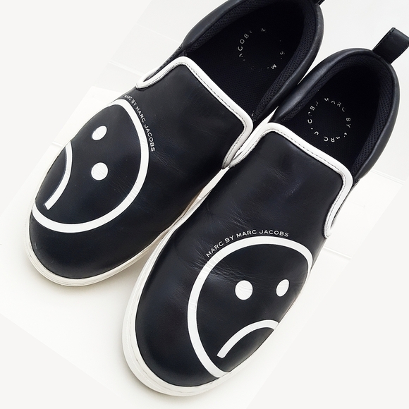 90's Marc Jacobs🔥Sad Face☹ Broom Slio On Sneakers Shoes - Picture 3 of 7
